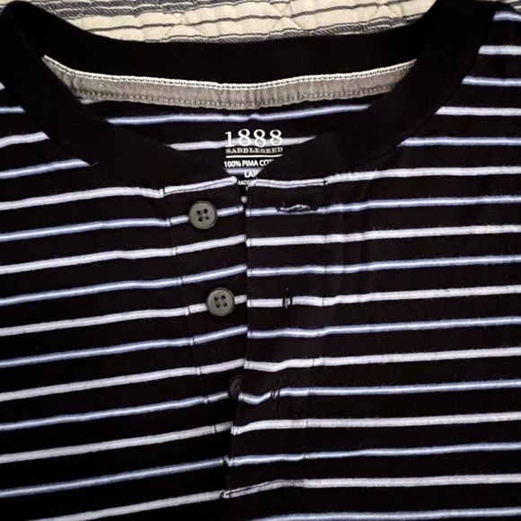 Saddlebred 1888 100% Pima Cotton Black/Blue/White stripes Size L 3 button shirt. - Picture 4 of 4